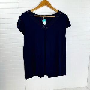 NEW Daniel Rainn Bersi Short Sleeve Knit Top Indigo Blue 2X
